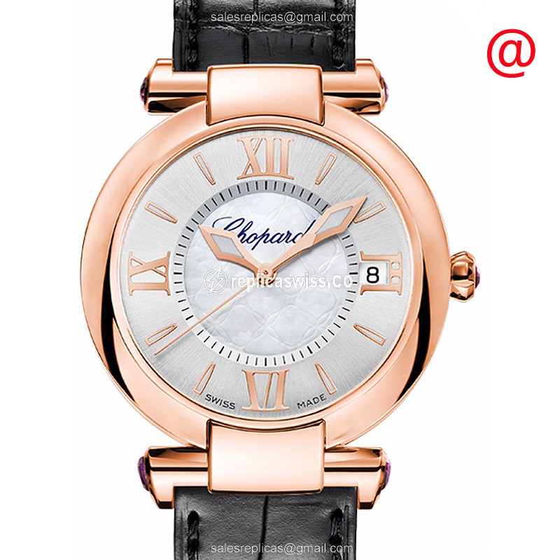 Chopard Imperiale 384822-5001 Replica - Automatic 18kt Rose Gold Case - Silver Dial - Black Alligator Strap - Luxury Replica IMPERIALE Watch